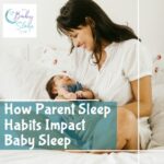 Happy mom holding baby in a bright bedroom, highlighting how parent sleep affects baby sleep