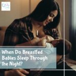 Mom nursing her baby in a dark nursery at night, supporting healthy sleep and night feeding